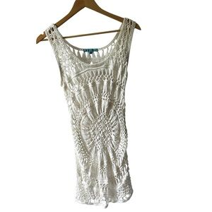 Solitaire Swim White Crochet‎ Tank CoverUp Dress Size Small